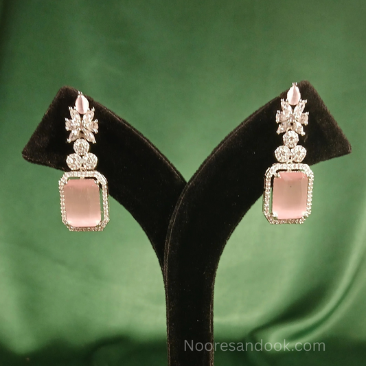 American Diamond Earring with Peach Stone