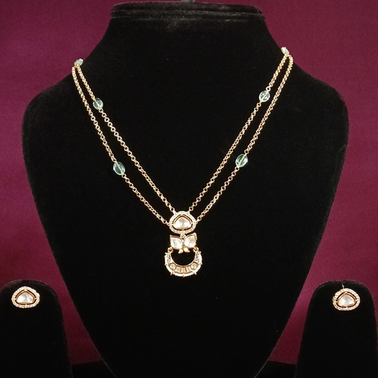 Polki Pendant Set with Double Layer Chain- AP169B