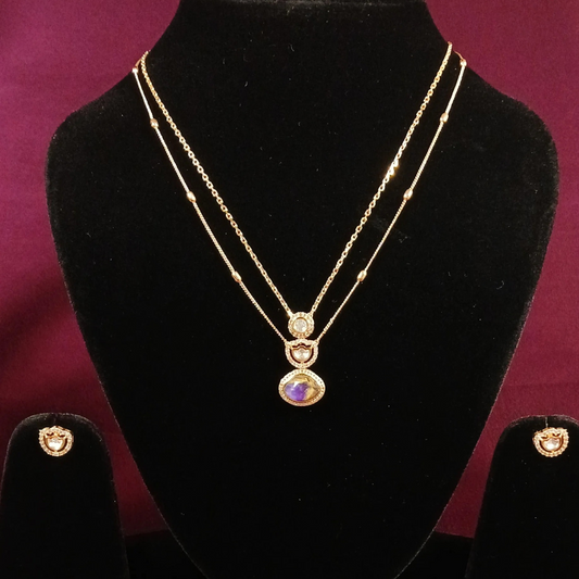 Polki Pendant Set with Doublet Stone & Double Layer Necklace- AP168B