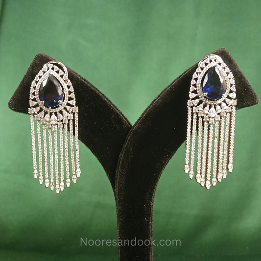 American Diamond Earrings with Blue Stone