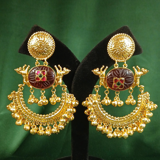 Chandbali- Red Carved Stone