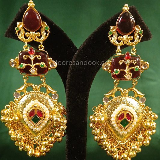 Long Golden Earrings- Inlay Work