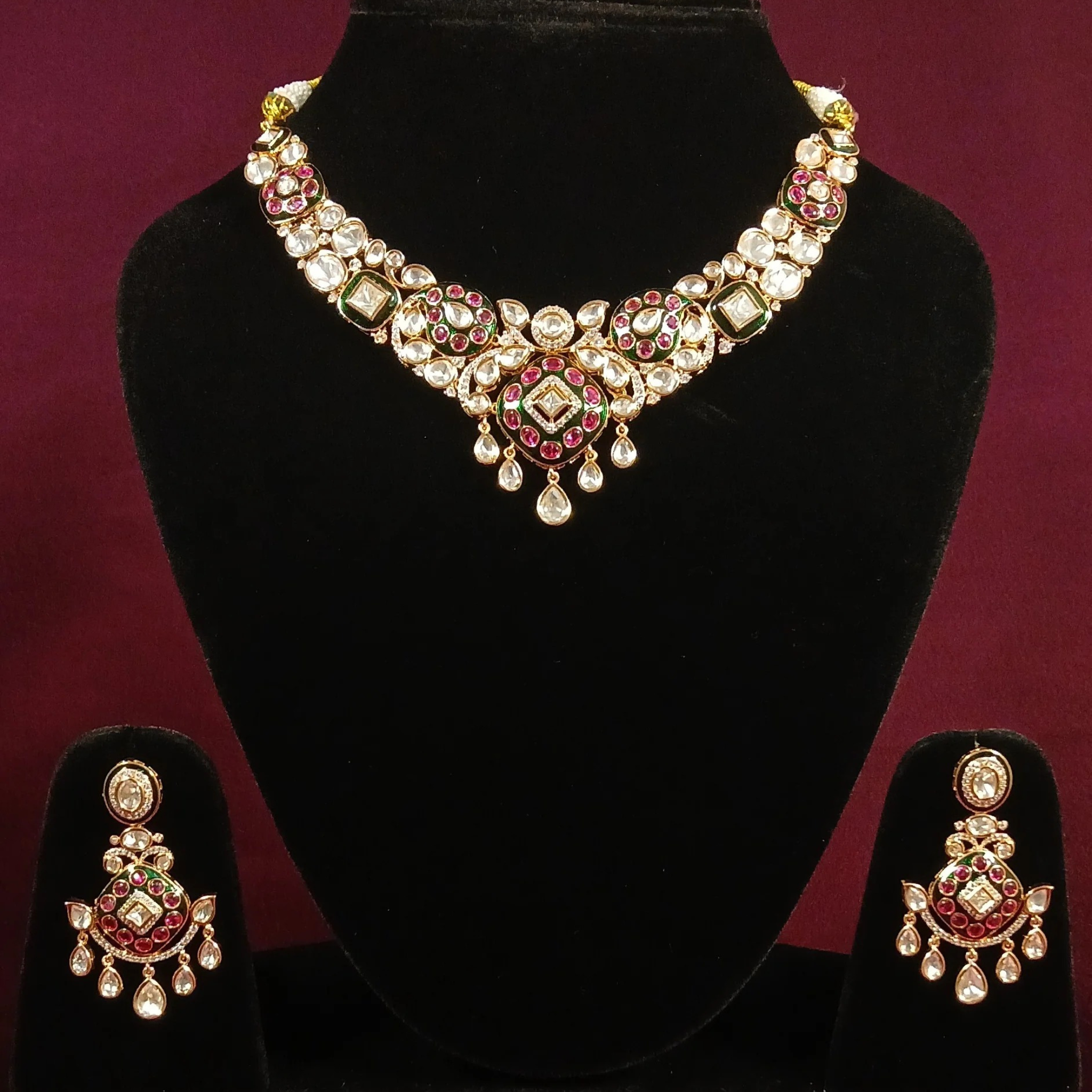 Polki Necklace Set with Long Earrings- AP167 - NoorESandook