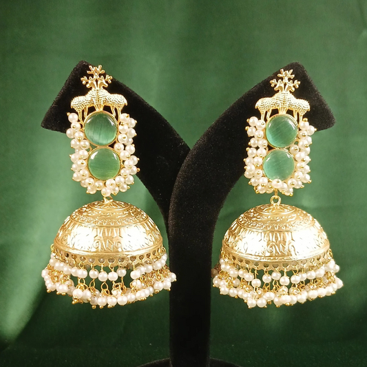 Golden Jhumka Big- Mint Green