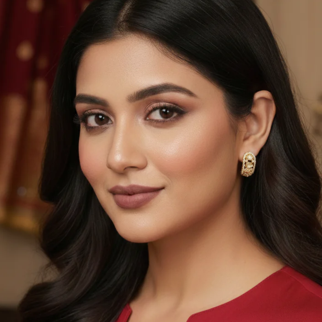 Polki Stud Earrings- Half Bali Style