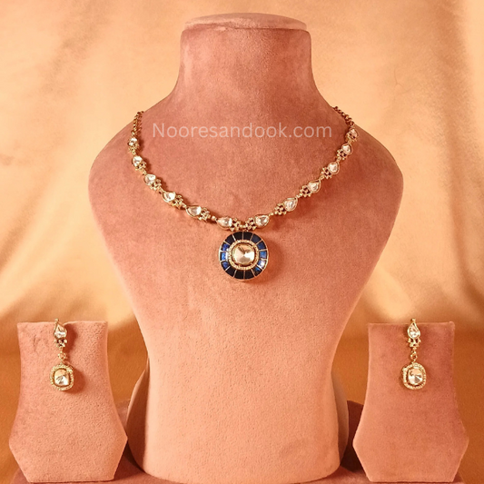 Blue Polki Sleek Necklace Set