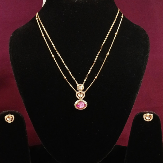 Polki Pendant Set with Doublet Stone & Double Layer Necklace- AP168C