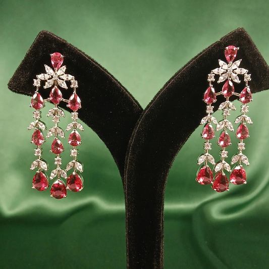 Pink Tourmaline and American Diamond Earrings