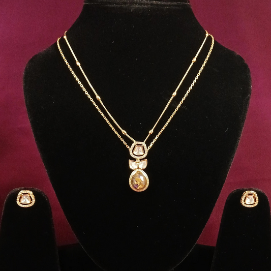 Polki Pendant Set with Double Layer Chain- AP163A