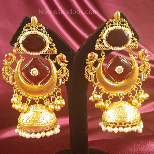 Golden Earrings with Red Stone
