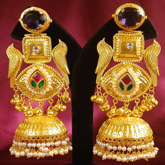 Long Golden Earrings- Purple