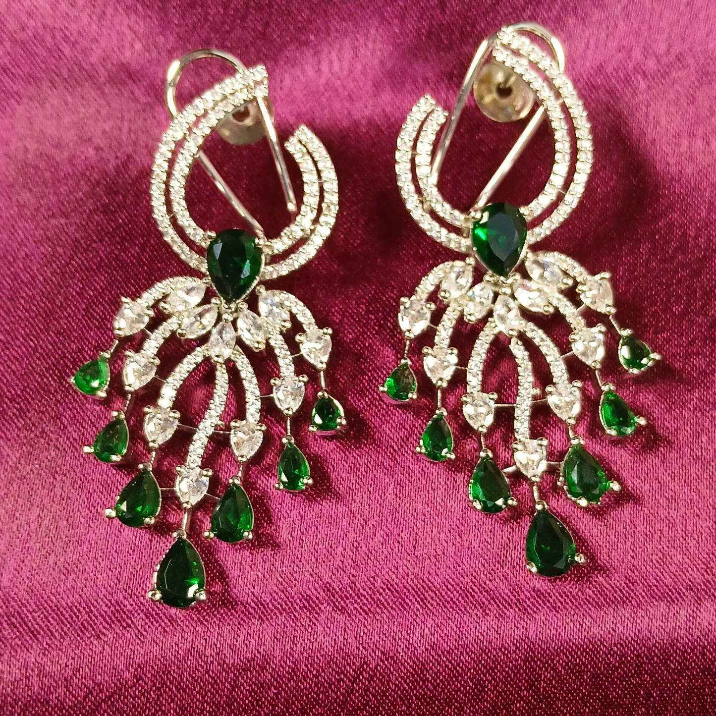 American Diamond Earrings with Green Stones