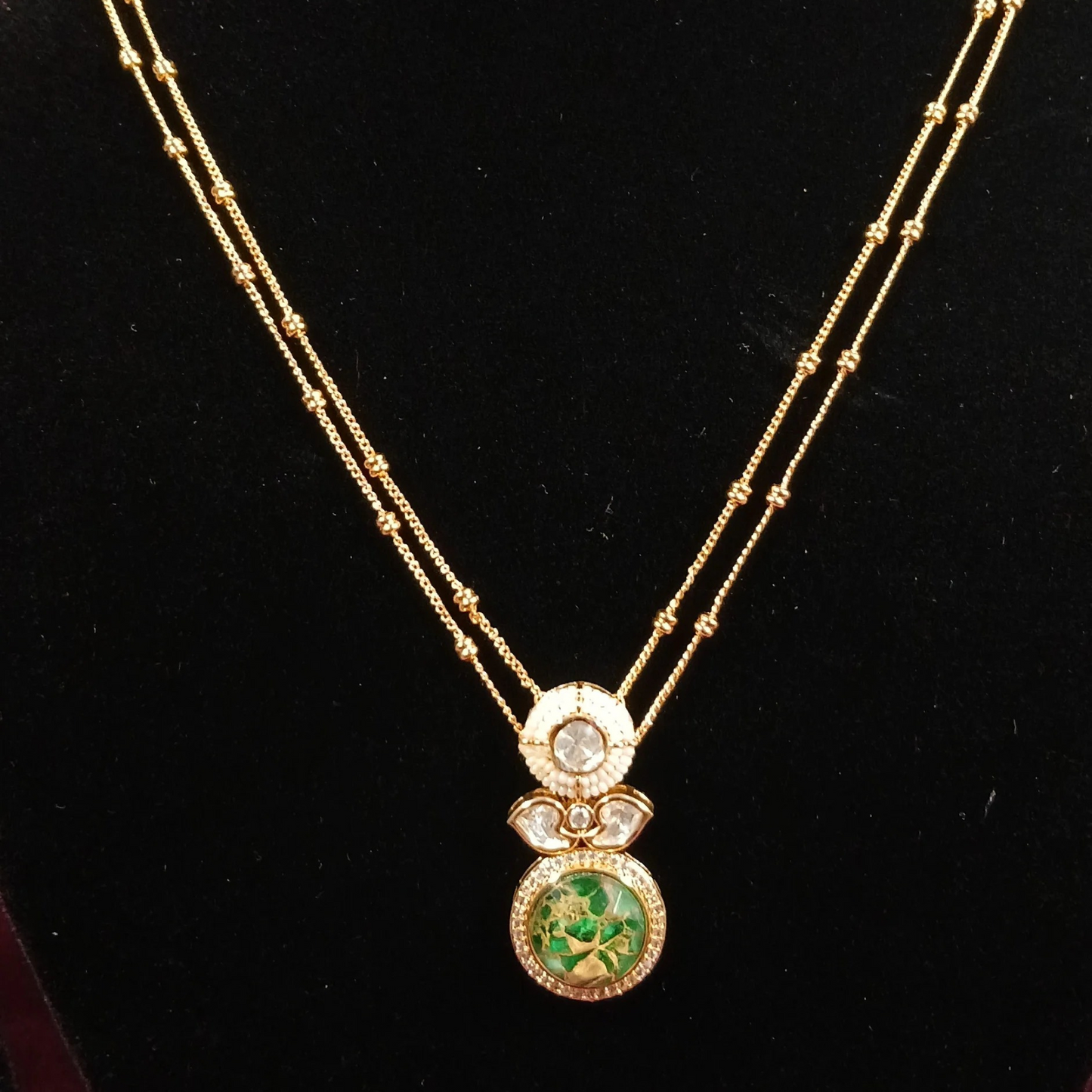Pearl & Polki Pendant Set with Double Layer Chain- AP171A