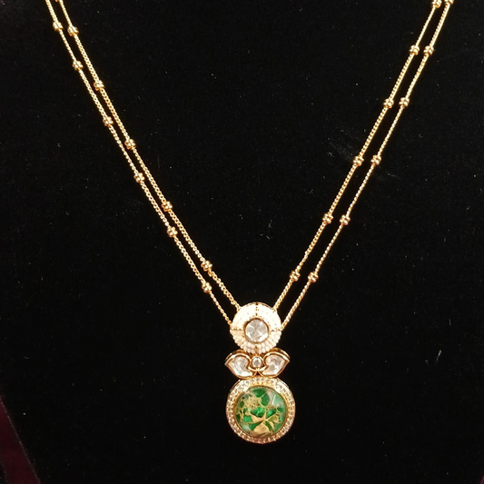 Pearl & Polki Pendant Set with Double Layer Chain- AP171A