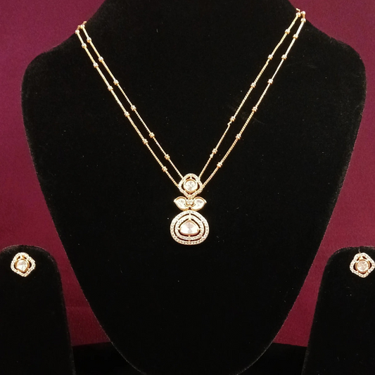 Polki Pendant Set with Double Layer Chain-AP161