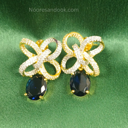 American Diamond Earrings with Blue Drop