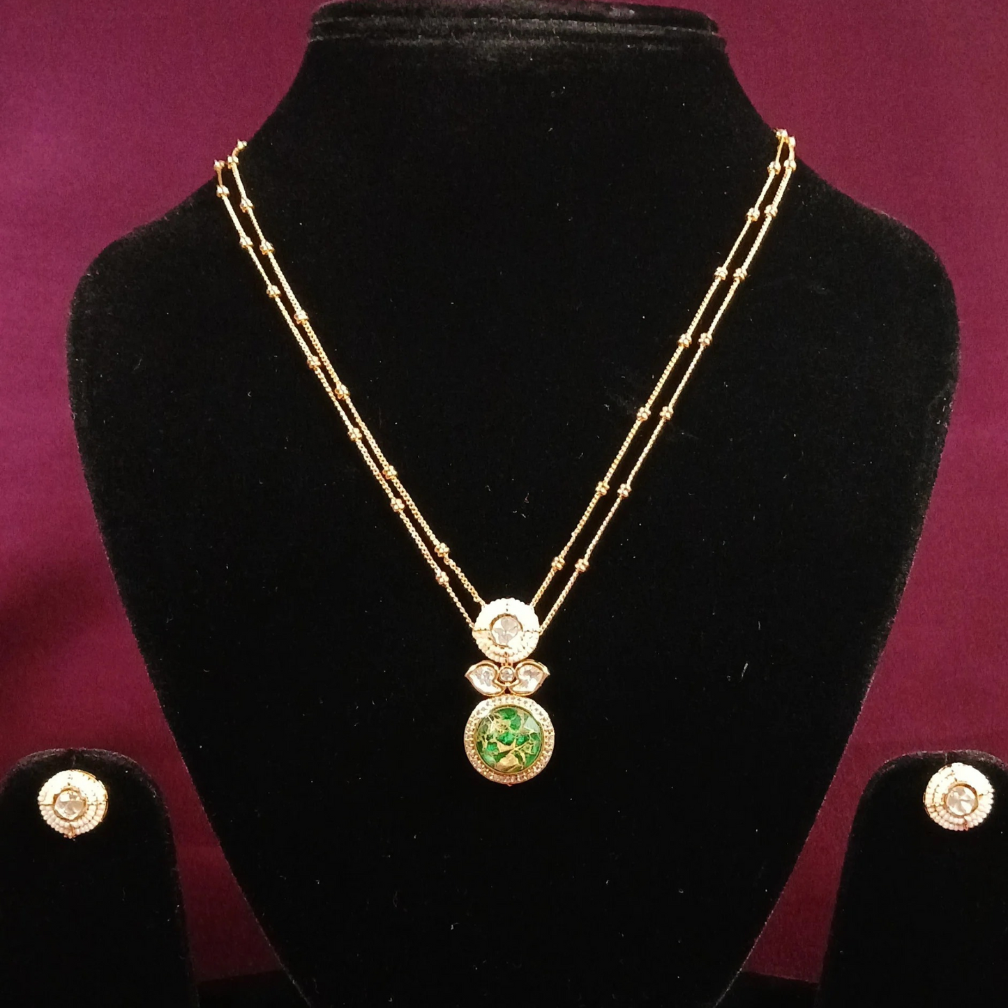 Polki Pendant Set with Double Layer Chain- AP163B