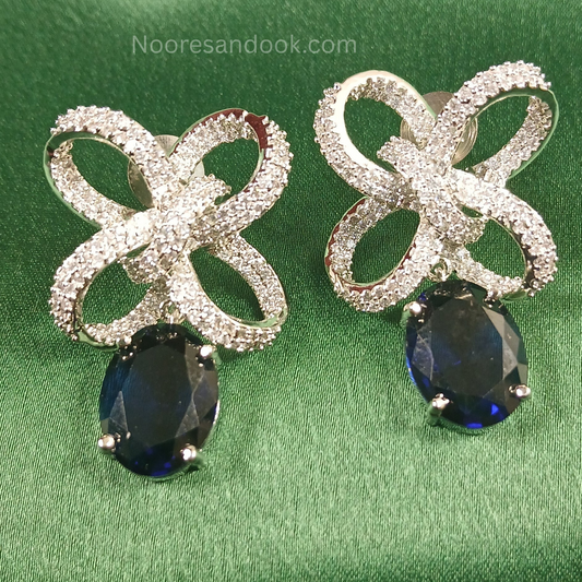 American Diamond Earrings with Blue Drop