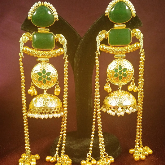 Kashmiri Earrings with Green Stones
