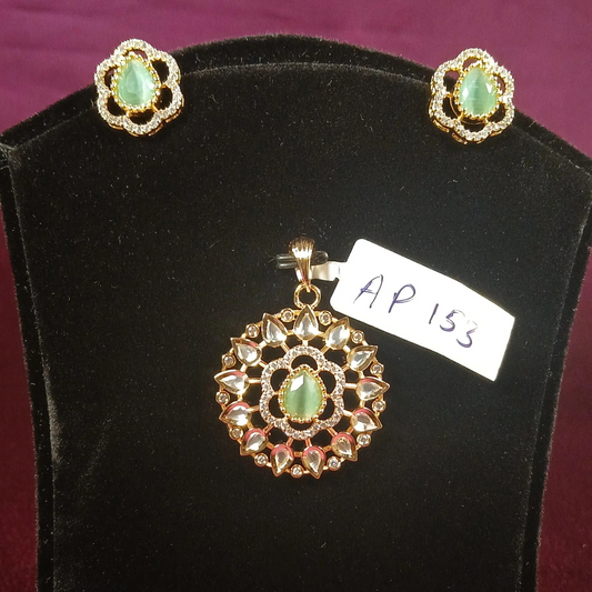 Polki Pendant Set with Green Stone