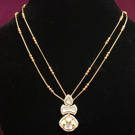 Polki & MOP Pendant Set with Double Layer Chain- AP165
