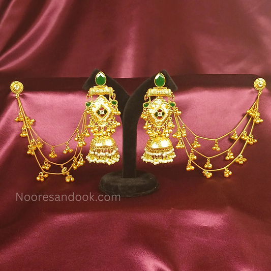 Golden Earrings with Hair Chain