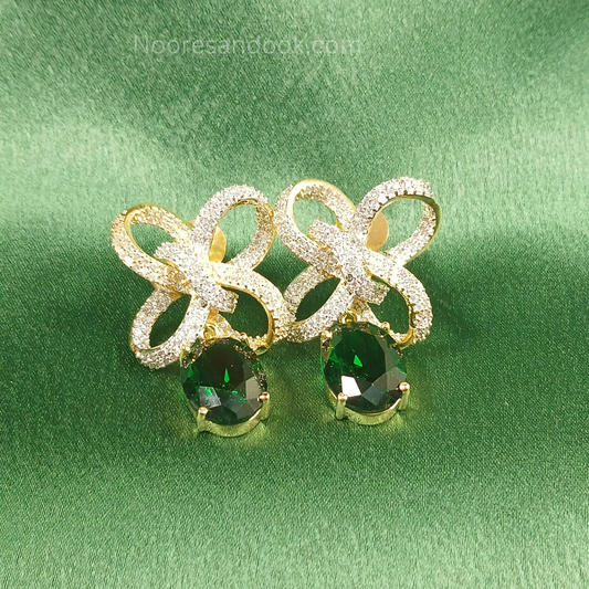 American Diamond Earrings with Green Drop