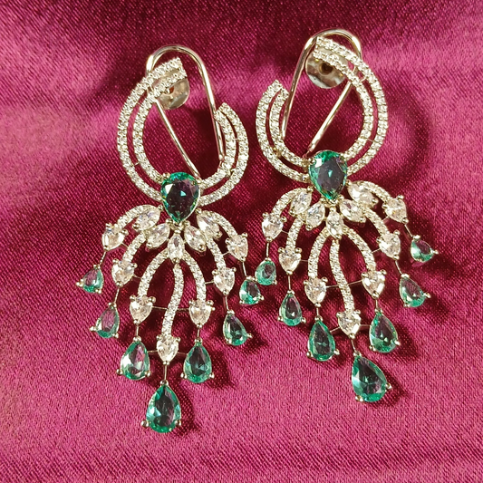 American Diamond Earrings with Sea Green Stones