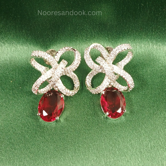 American Diamond Earrings with Red Drop