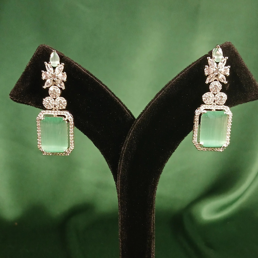 American Diamond Earring with Green Stone