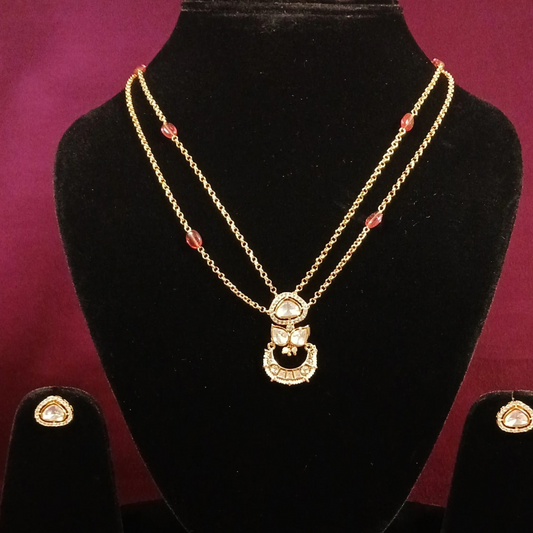 Polki Pendant Set with Double Layer Chain- AP169A