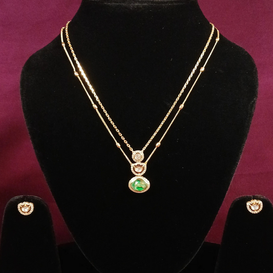 Polki Pendant Set with Doublet Stone & Double Layer Necklace- AP168A
