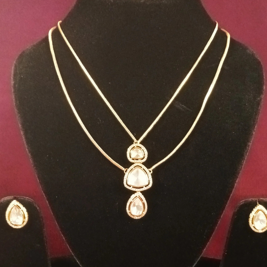 Double Layer Chain Polki Pendant Set- AJ158