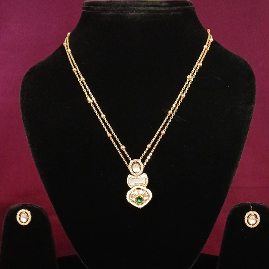 Polki Pendant Set with Double Layer Chain- AP164B