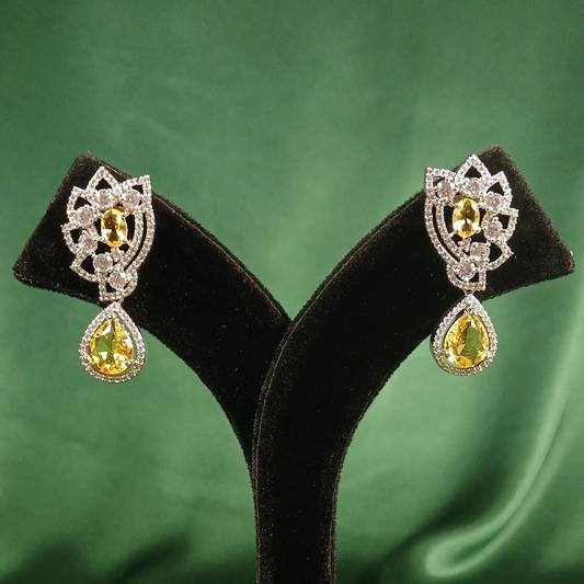 Yellow Topaz American Diamond Earrings