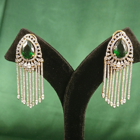 American Diamond Earrings with Green Stone