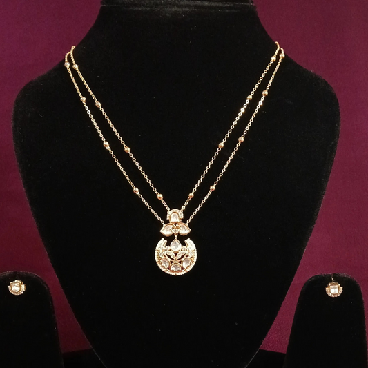 Polki Pendant Set with Double Layer Chain- AP162A