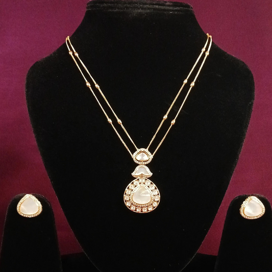 Polki & MOP Pendant Set with Double Layer Chain- AP166A