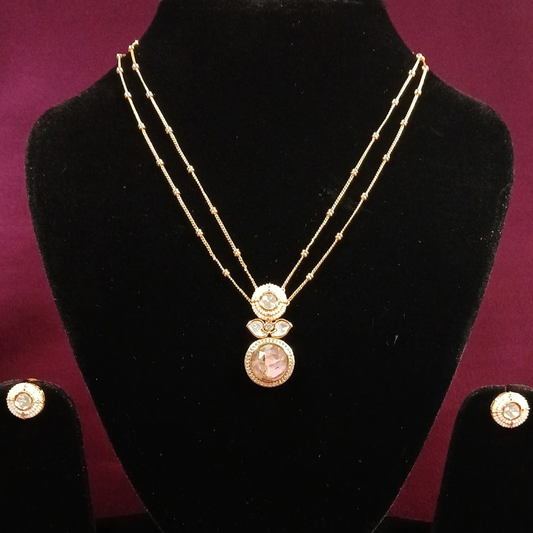 Pearl & Polki Pendant Set with Double Layer Chain- AP171B
