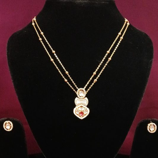 Polki Pendant Set with Double Layer Chain- AP164A