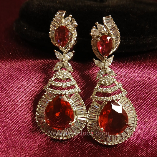 American Diamond Earrings- Red