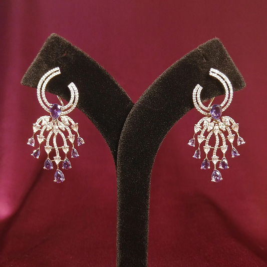 American Diamond Earrings with Purple Stones