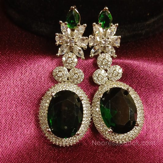 American Diamond- Green Earrings