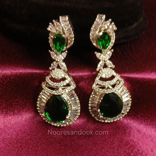 American Diamond Earrings- Green