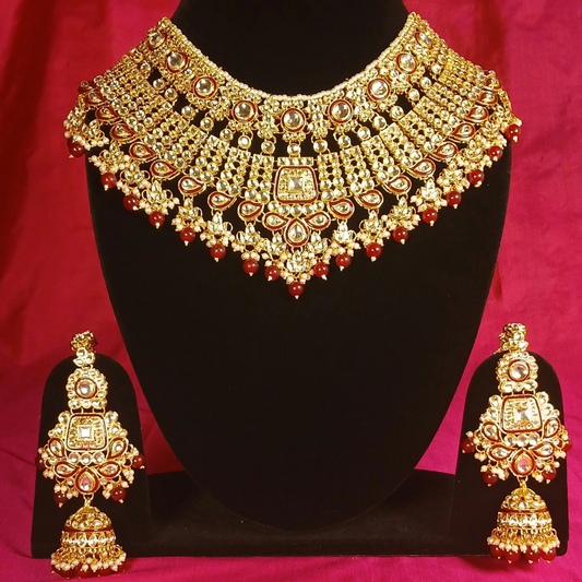 Red Kundan bridal set- With Maang Tika & Haath Phool