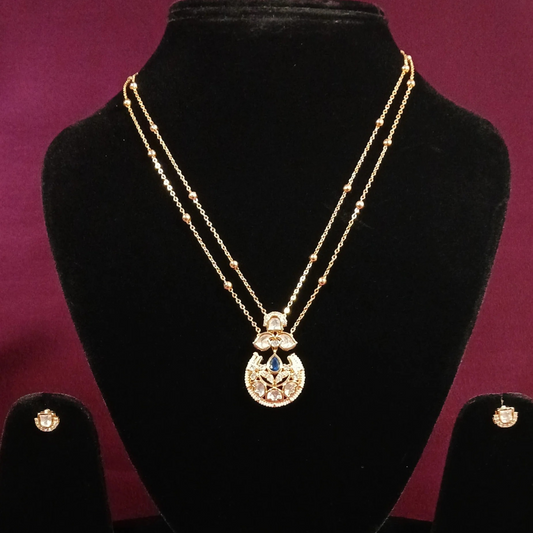 Polki Pendant Set with Double Layer Chain- AP162B