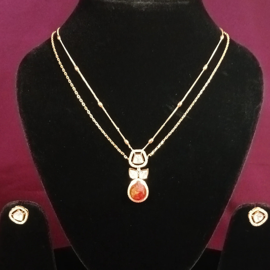 Polki Pendant Set with Double Layer Chain- AP163C