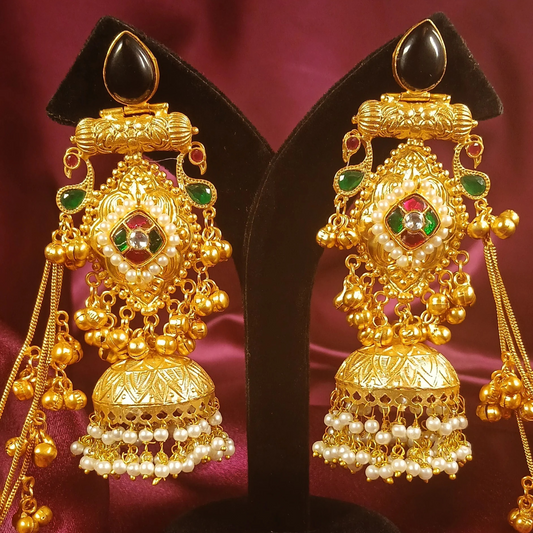 Golden Earrings with Hair Chain