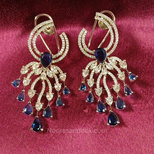 American Diamond Earrings with Blue Stones