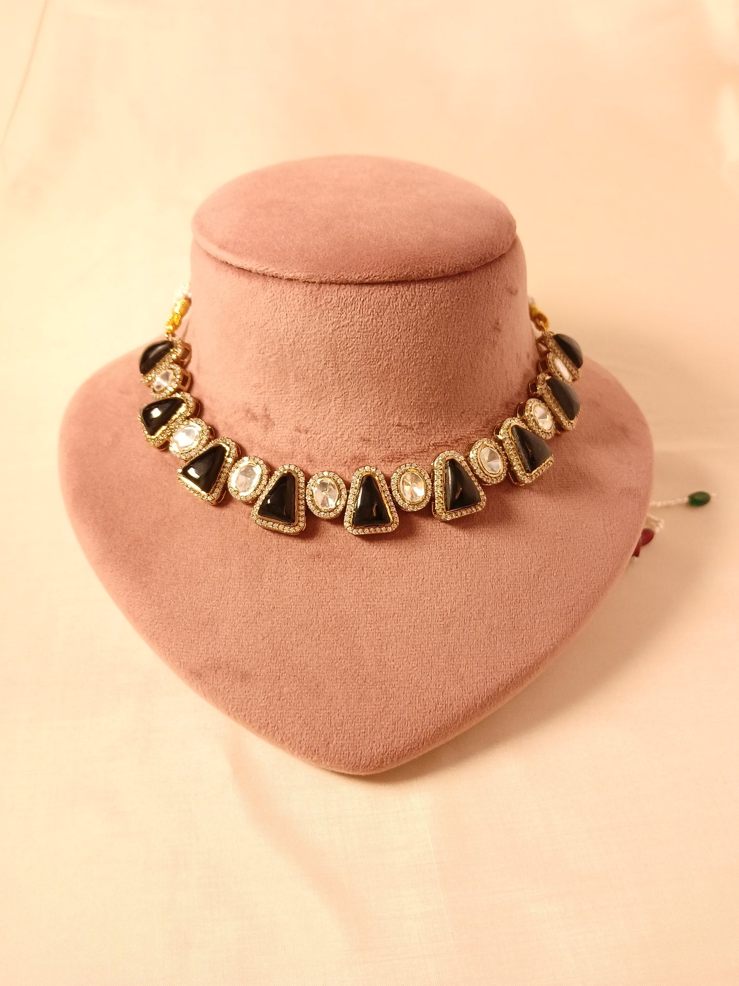 Polki Necklace Set- Black